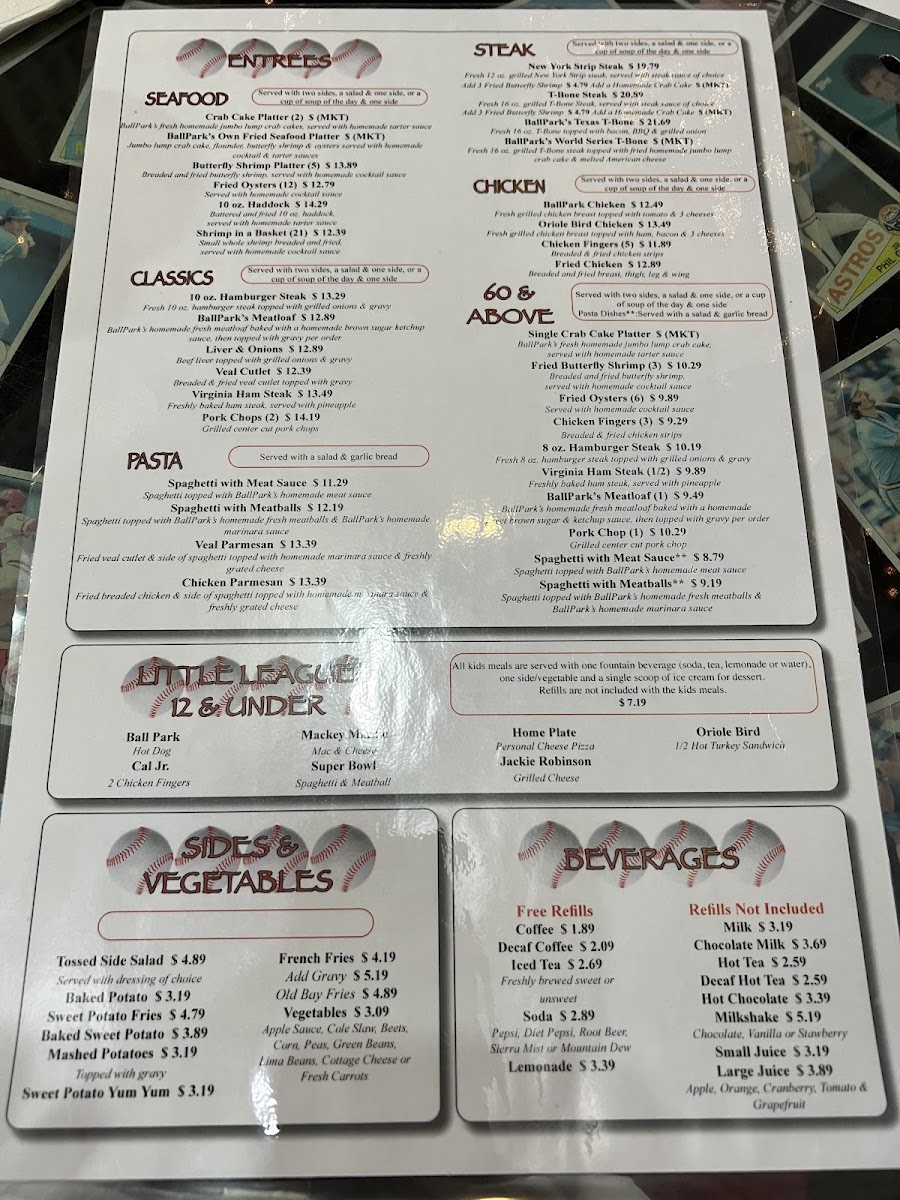 Ballpark Restaurant Menu - Image 1