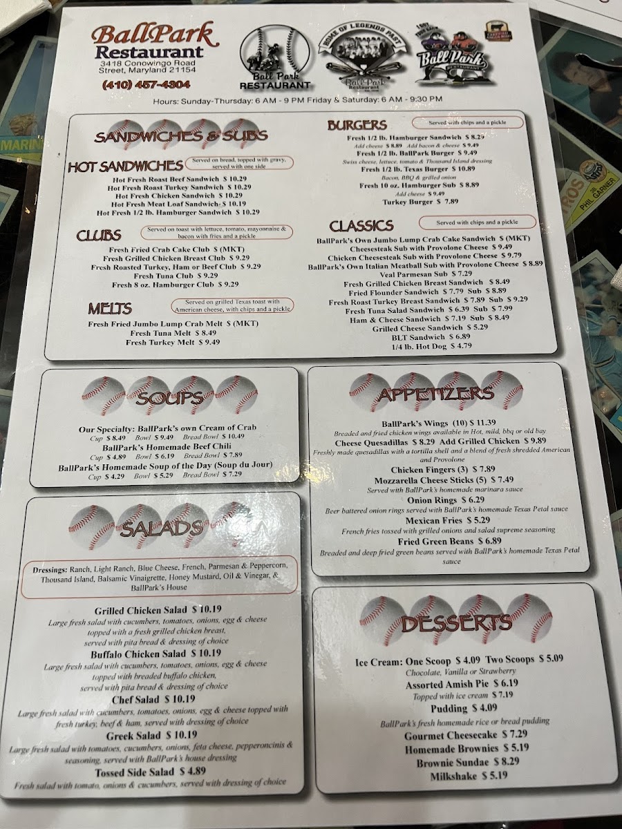 Ballpark Restaurant Menu - Image 2